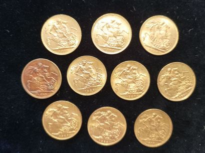 10 gold sovereign coins, United Kingdom
(worn,...