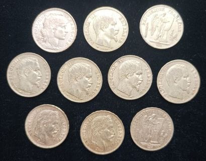 10 pieces 20 Francs gold 
(worn, rubbed)

Selling...