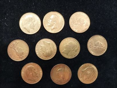 10 gold sovereign coins, United Kingdom
(worn,...