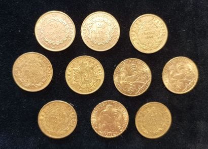 10 pieces 20 Francs gold, France 
(worn,...