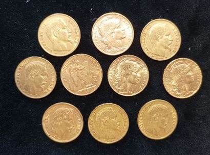 10 pieces 20 Francs gold, France 
(worn,...