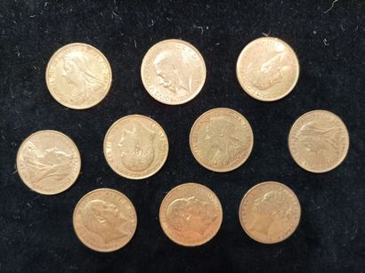 10 gold sovereign coins, United Kingdom
(worn,...