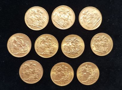 10 gold sovereign coins, United Kingdom
(worn,...