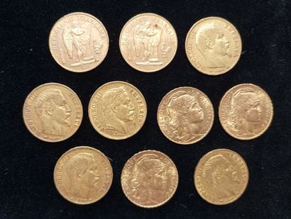 10 pieces 20 Francs gold, France 
(worn,...