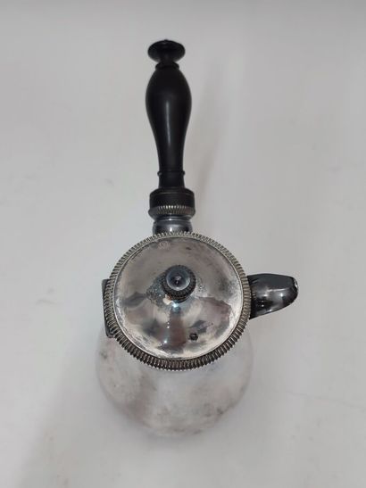 Silver coffee pot with turned blackened wood...