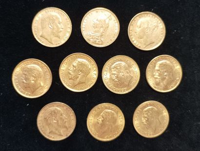 10 gold sovereign coins, United Kingdom
(worn,...