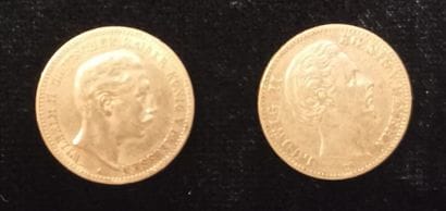 2 gold coins 10 Mark 1881 and 1905
(worn,...