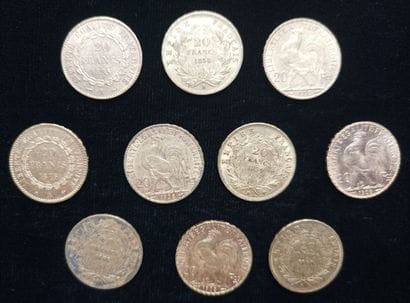 10 pieces 20 Francs gold 
(worn, rubbed)

Selling...