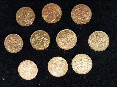 10 gold sovereign coins, United Kingdom
(worn,...