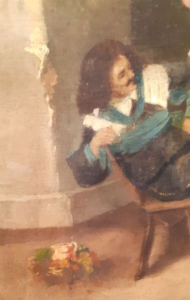 19th-century French school 
Duo of musicians
Oil...