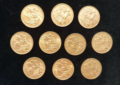 10 gold sovereign coins, United Kingdom
(worn,...