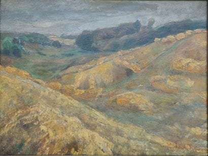 Modern school 
Landscape
Trees on reverse
Oil...