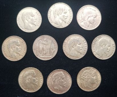 10 pieces 20 Francs gold 
(worn, rubbed)

Selling...