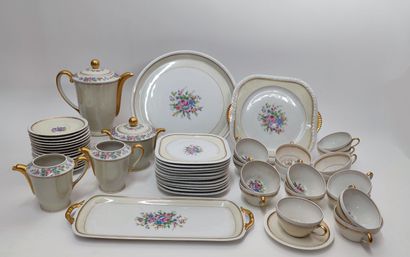 LIMOGES
Porcelain tea and cake set with polychrome...