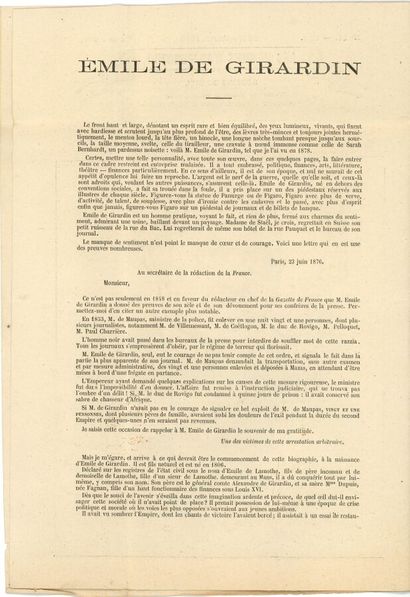 AUTOGRAPHES GIRARDIN (Émile de). 20 LAS,...