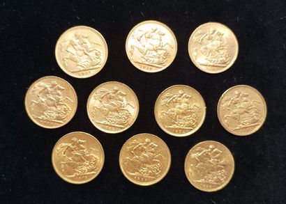 10 gold sovereign coins, United Kingdom
(worn,...