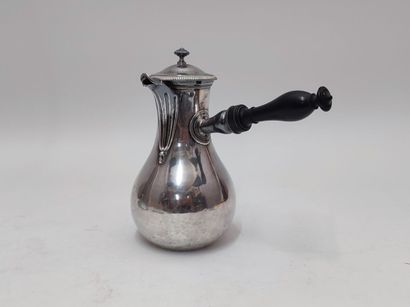 Silver coffee pot with turned blackened wood...
