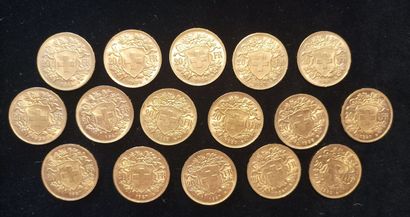 16 Coins 20 Swiss Francs Gold 
(worn, rubbed)

Selling...