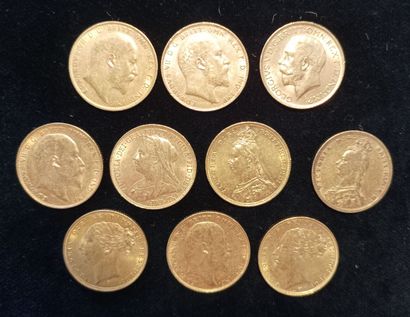 10 gold sovereign coins, United Kingdom
(worn,...