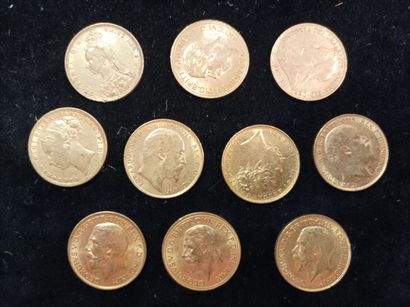 10 gold sovereign coins, United Kingdom
(worn,...