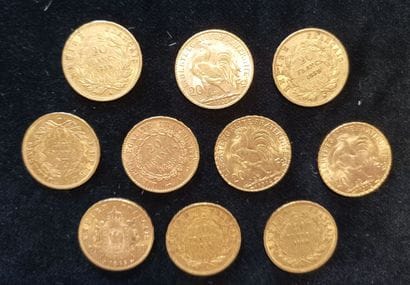 10 pieces 20 Francs gold, France 
(worn,...