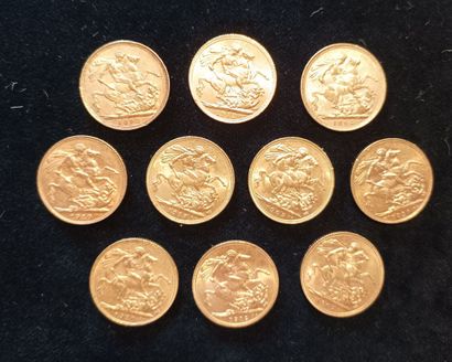 10 gold sovereign coins, United Kingdom
(worn,...
