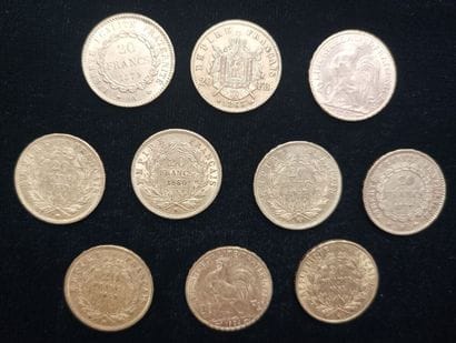 10 pieces 20 Francs gold 
(worn, rubbed)

Selling...
