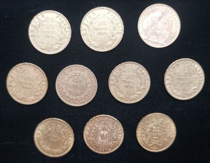 10 pieces 20 Francs gold 
(worn, rubbed)

Selling...