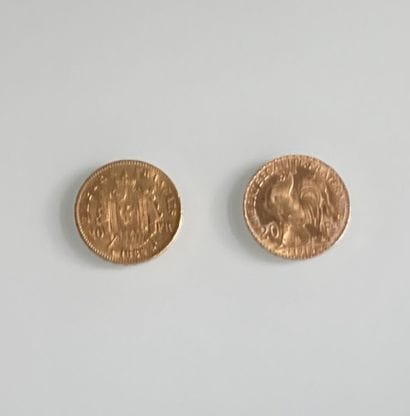 Two 20 Franc gold coins, France
(worn and...
