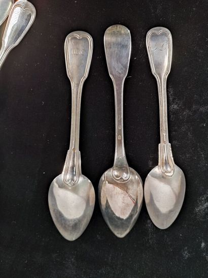 Set of silver flatware: large spoons and...
