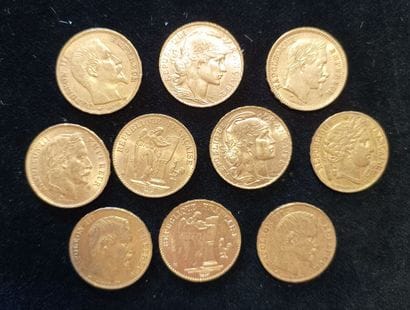 10 pieces 20 Francs gold, France 
(worn,...