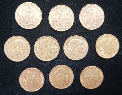 10 pieces 20 Francs gold 
(worn, rubbed)

Selling...