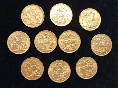 10 gold sovereign coins, United Kingdom
(worn,...