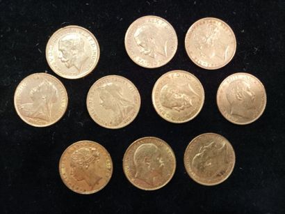 10 gold sovereign coins, United Kingdom
(worn,...