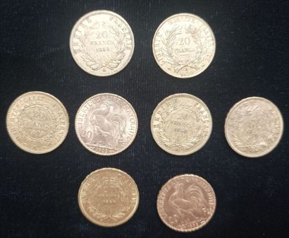 8 pieces 20 Francs gold 
(Worn, rubbed)

Selling...