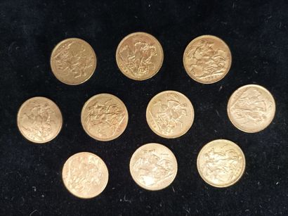 10 gold sovereign coins, United Kingdom
(worn,...