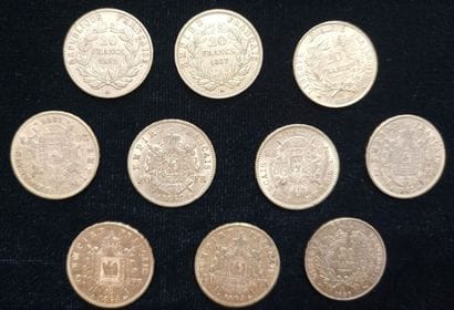 10 pieces 20 Francs gold 
(worn, rubbed)

Selling...