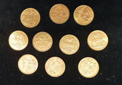 10 gold sovereign coins, United Kingdom
(worn,...