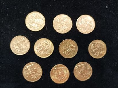 10 gold sovereign coins, United Kingdom
(worn,...