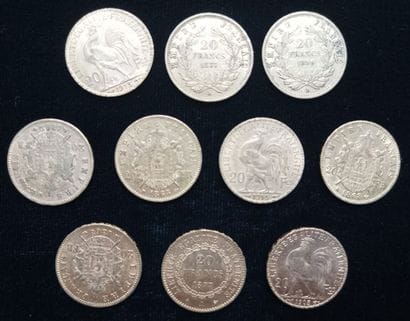 10 pieces 20 Francs gold 
(worn, rubbed)

Selling...