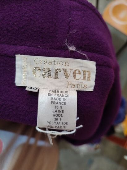 CARVEN 
Plum felt mid-length coat, buttonless
(slight...