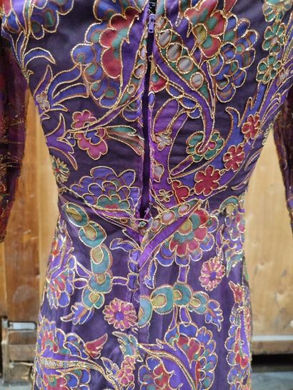 CARVEN
Long dress with green and purple background...