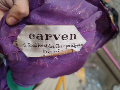 CARVEN
Long dress with green and purple background...