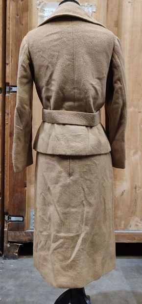 CARVEN
Beige ensemble with belted jacket,...
