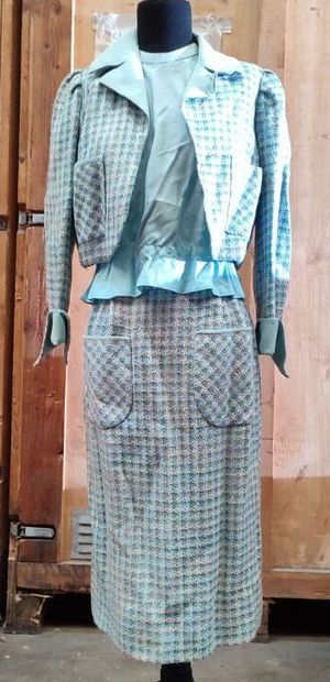 CARVEN
Outfit in blue-checked fabric with...
