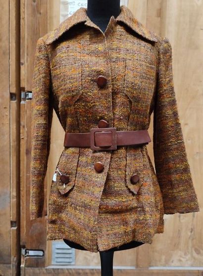 CARVEN
Ochre-toned fabric ensemble with belted...