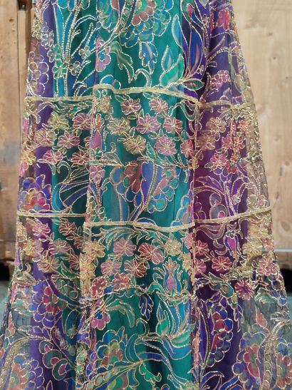 CARVEN
Long dress with green and purple background...