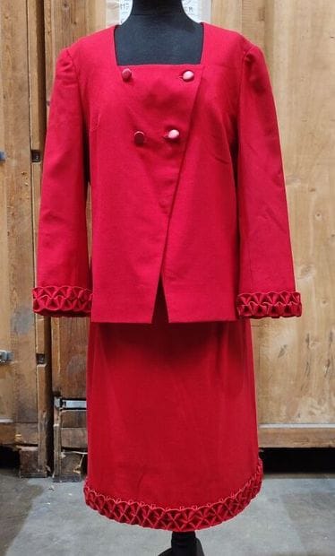 CARVEN
Red fabric set with jacket and skirt,...