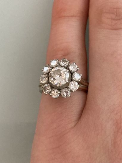 Bague en or gris 750 millièmes et platine...