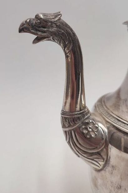 Tripod baluster-shaped silver coffee pot...